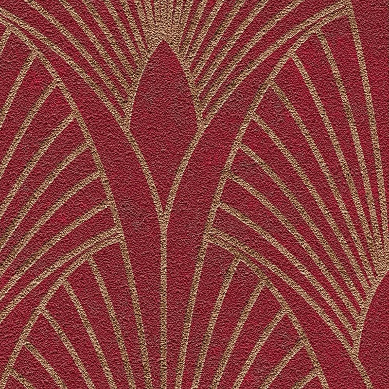 Art Deco tapetes ar zelta retro rakstu un fonu sarkanā krāsā 1333002