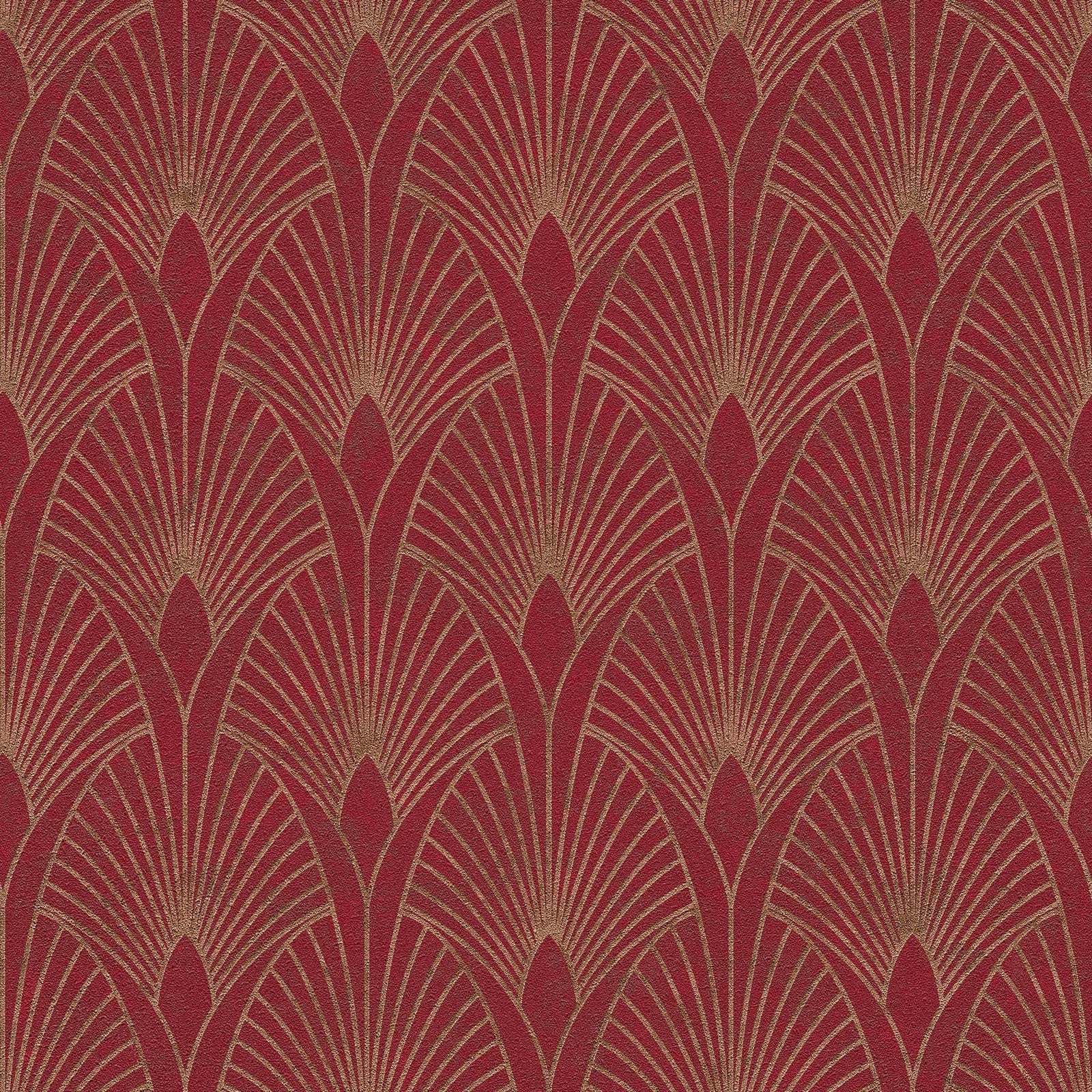 Art Deco tapetes ar zelta retro rakstu un fonu sarkanā krāsā AS 374274 AS Creation