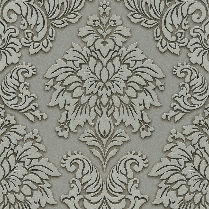 Baroka stila tapešu ornamenti ar mirdzuma efektu - pelēkā krāsā, 1320525 AS Creation