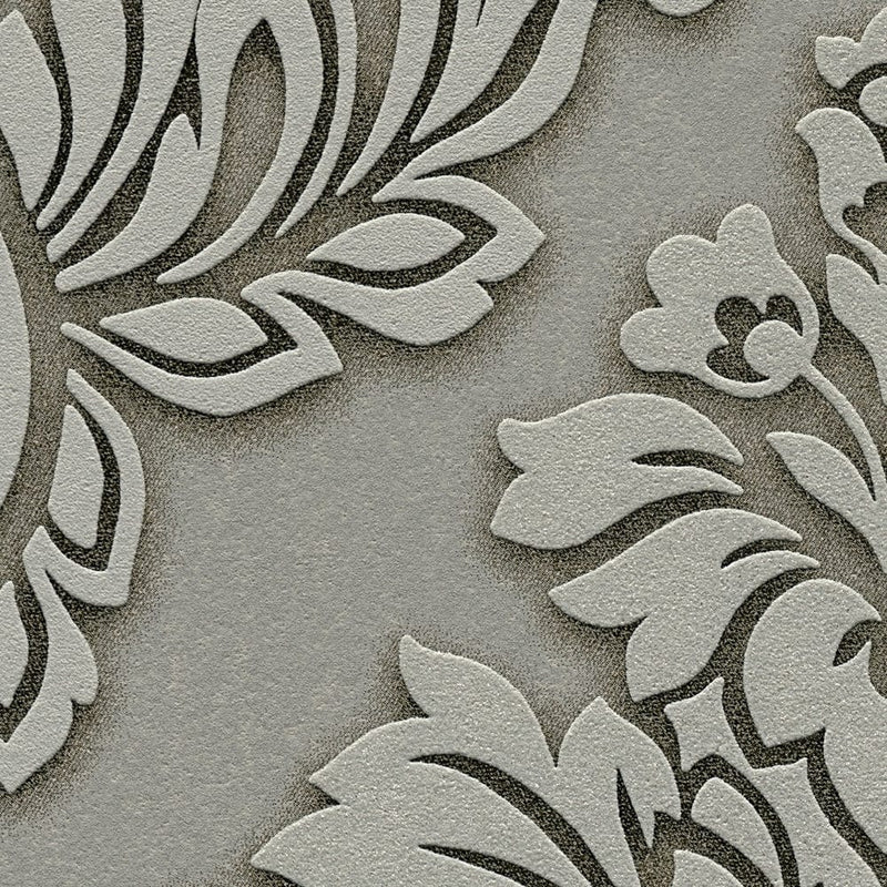 Baroka stila tapešu ornamenti ar mirdzuma efektu - pelēkā krāsā, 1320525 AS Creation