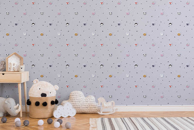 Wallpaper with animals and stars for children's room, grey, 1350767 Without PVC AS Creation