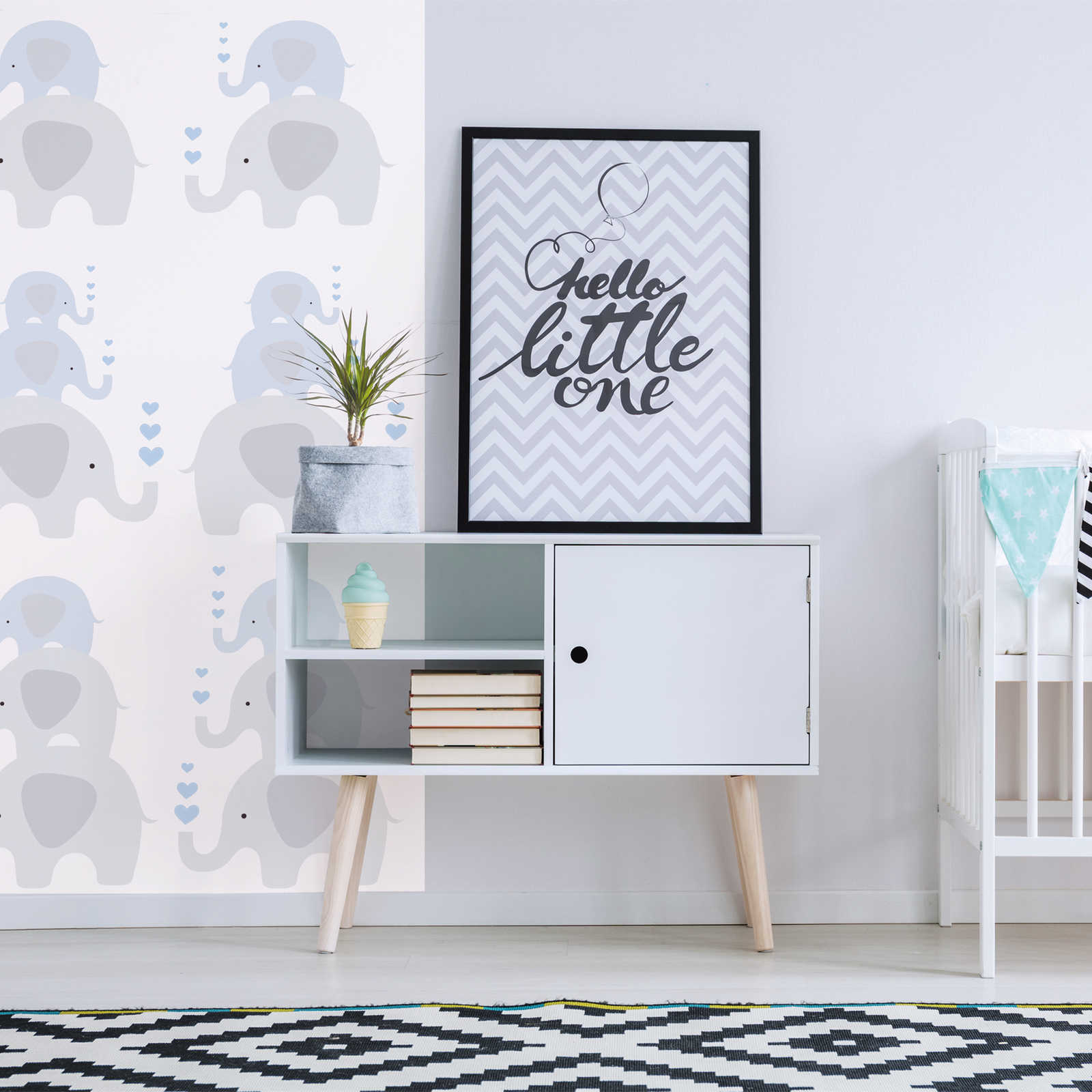 Bērnistabas tapetes zēniem – ar ziloņiem zilos toņos, 381351, Bez PVC 🌿 AS Creation
