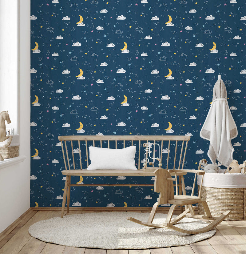 Vaikų kambario tapetai naktinis dangus - naktinė mėlyna 1350743 Be PVC AS Creation