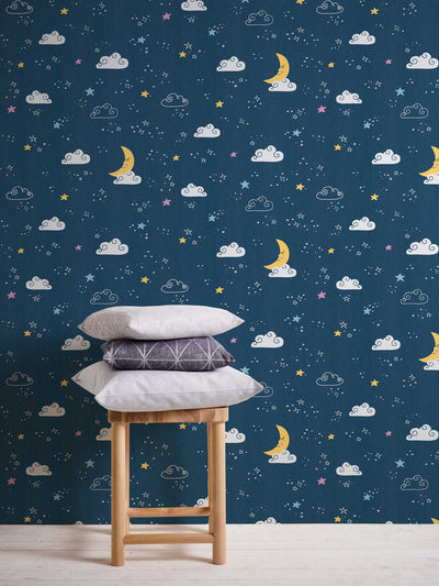 Children's room wallpaper night sky - night blue 1350743 Without PVC AS Creation