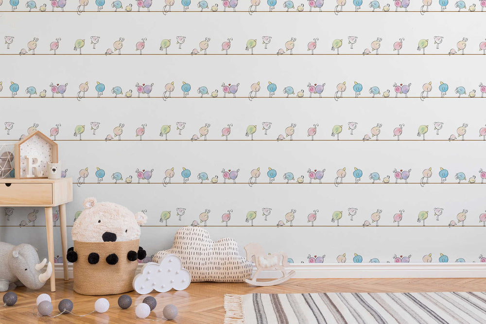 Bērnu tapetes akvareļu krāsās un jautriem putniem, 381371, Bez PVC 🌿 AS Creation