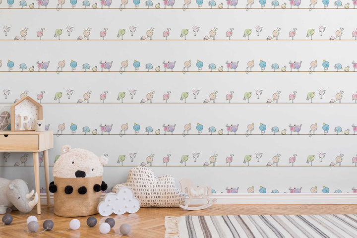 Bērnu tapetes akvareļu krāsās un jautriem putniem, 381371, Bez PVC 🌿 AS Creation