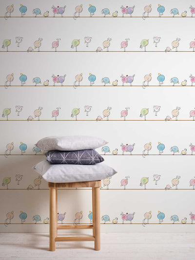 Children's wallpaper in watercolour colours and fun birds, 1350673 Without PVC AS Creation