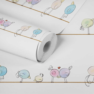 Children's wallpaper in watercolour colours and fun birds, 1350673 Without PVC AS Creation