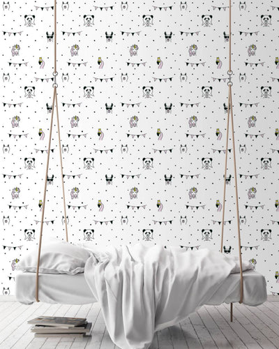 Children's wallpaper with animal and dot pattern, white, black, pink 1350705 Without PVC AS Creation