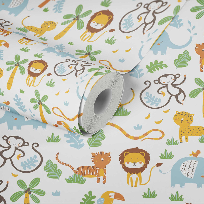 Jungle animal wallpaper for kids - multicoloured, 1350340 Without PVC AS Creation
