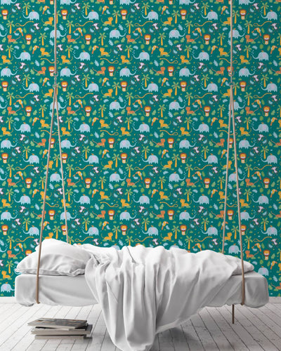 Children's wallpaper with jungle animals - green, 1350337 Without PVC AS Creation