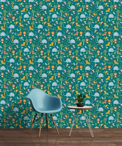Children's wallpaper with jungle animals - green, 1350337 Without PVC AS Creation