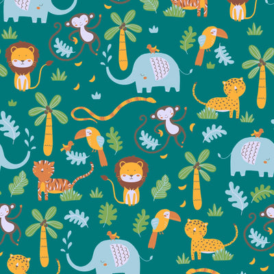 Bērnu tapetes ar džungļu dzīvniekiem – zaļā krāsā, 1350337 Bez PVC AS Creation