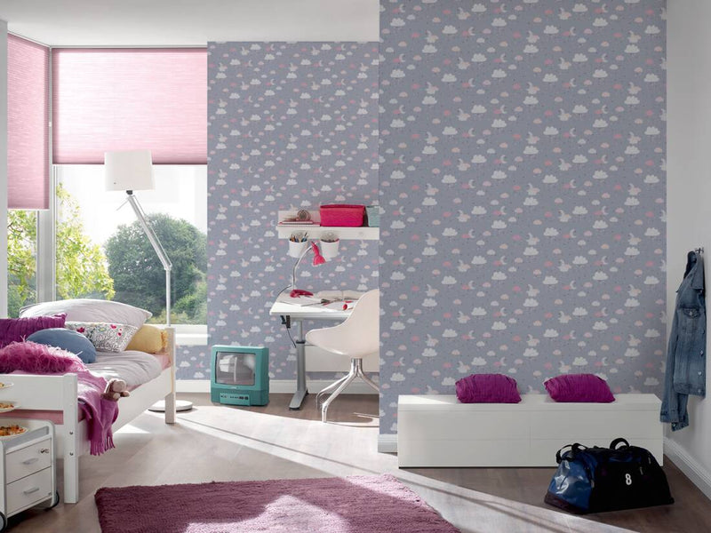 Vaikiški tapetai mergaitės kambariui su naktiniu dangumi, pilka ir rožinė, 1350503 Be PVC AS Creation