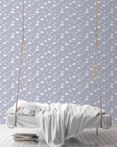 Children's wallpaper for girl's room with night sky, grey and pink, 1350503 Without PVC AS Creation