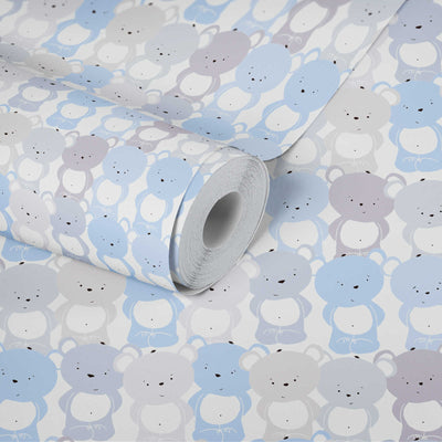 Children's wallpaper for boys' room with bears in blue and grey 1350553 Without PVC AS Creation