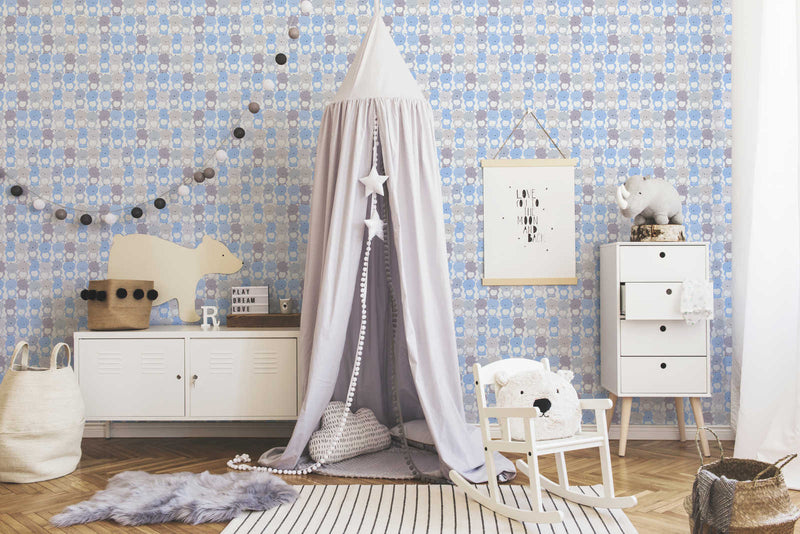 Vaikiški tapetai berniukų kambariui su meškomis mėlyna ir pilka 1350553 Be PVC AS Creation