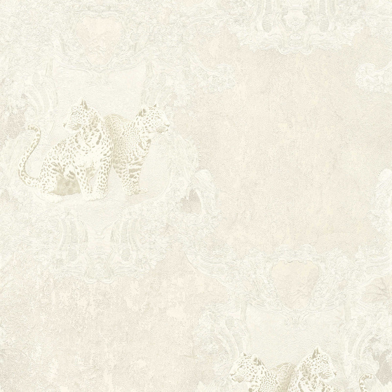 Dekoratīvas tapetes ar leopardiem un ornamentu krēmkrāsā, 1217112 AS Creation