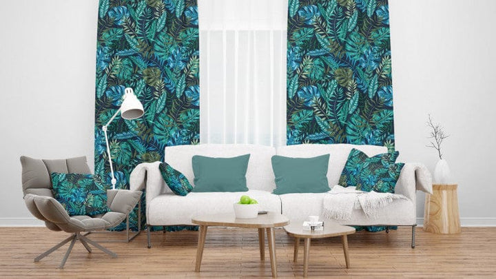 Dekoratīvie Dienas un nakts aizkari - - Monstera zilā mirdzumā, 147279 Tapetenshop.lv
