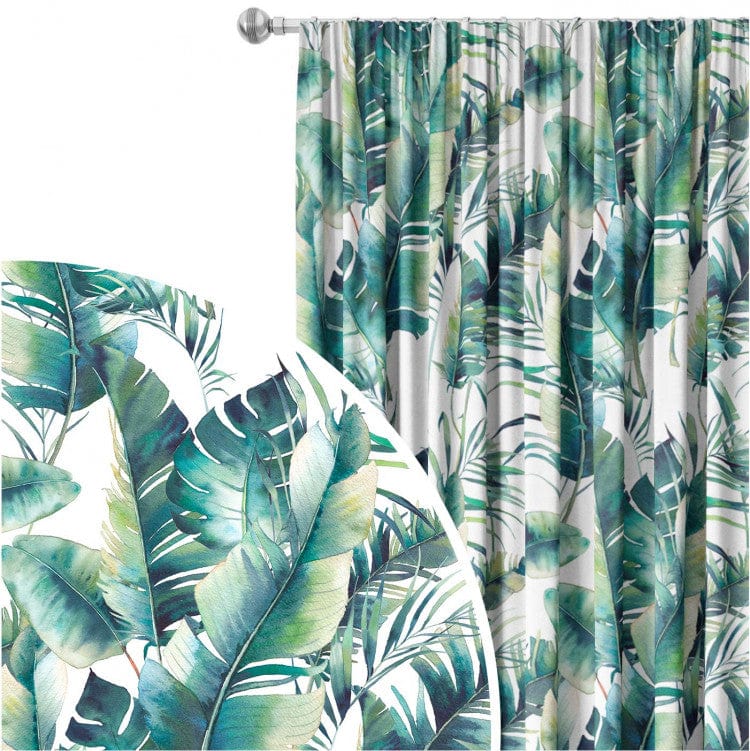 Decorative curtains - Tropical flora in watercolour style on white background, 147679 Tapetenshop.lv