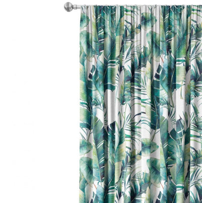 Decorative curtains - Tropical flora in watercolour style on white background, 147679 Tapetenshop.lv