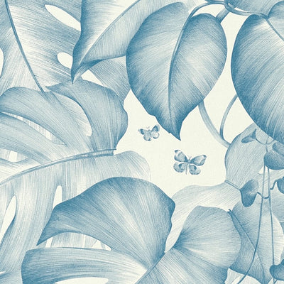 Džungļu tapetes Lapas un pērtiķi - zila, balta krāsa, 1313253