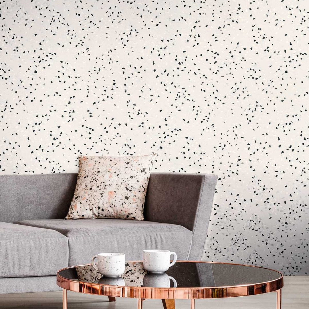 Melnbaltas terrazzo tapetes AS Creation 37394-2 AS Creation