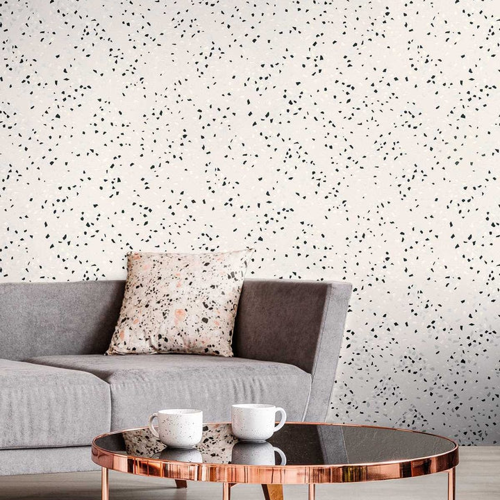 Melnbaltas terrazzo tapetes AS Creation 37394-2 AS Creation