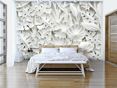 Wall Murals with alabaster leaves in shades of grey - Alabaster Garden, 68644 G-ART