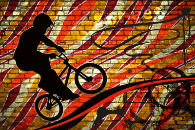 Fototapetes ar graffiti un BMX riteņi sarkanos toņos G-ART