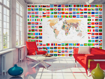 Fototapetes ar pasaules karti un valsts karogiem, 90439 G-ART