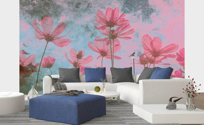 Fototapetes ar pļavas ziediem rozā un zilos toņos, D362 D-ART