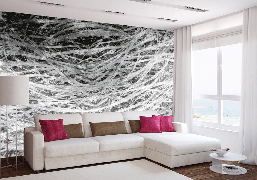 Melnbaltas fototapetes ar zāli vintāžas stilā  - D382 D-ART