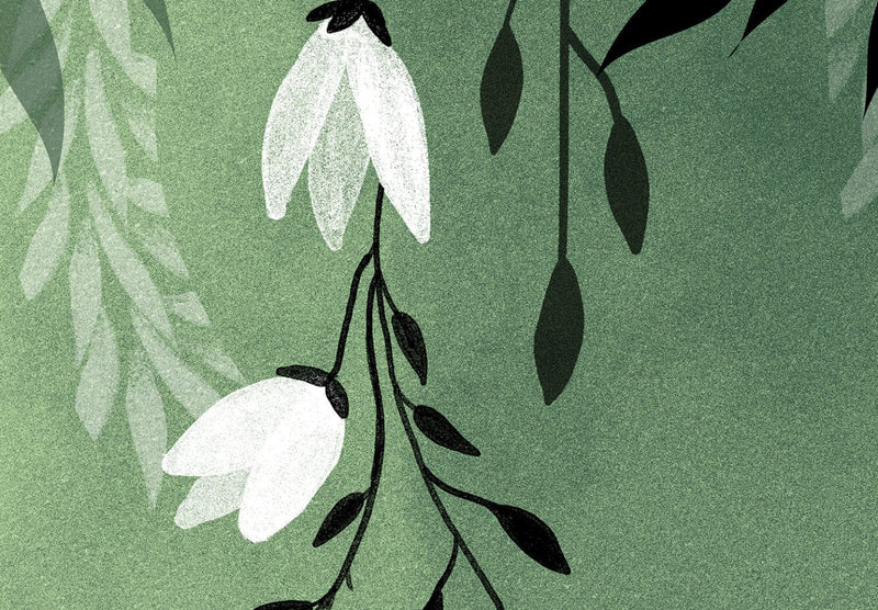 Fototapetes ar zīmētiem ziediem uz zaļa fona - Dienas enerģija, 143518 G-ART