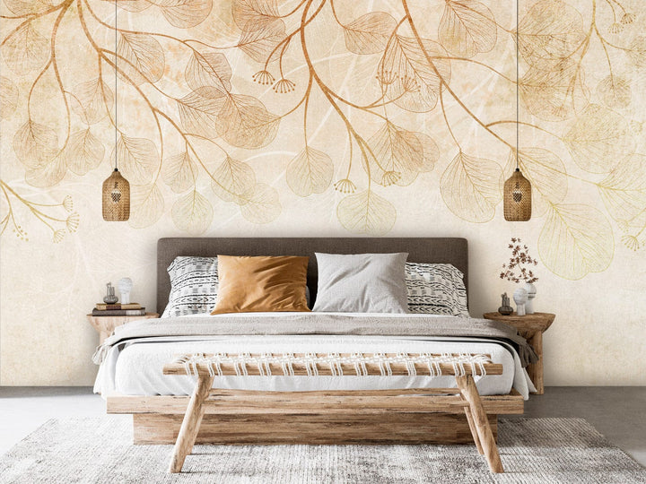 Fototapetes boho stilā – zelta dekors uz krēmkrāsas fona - 143730 G-ART