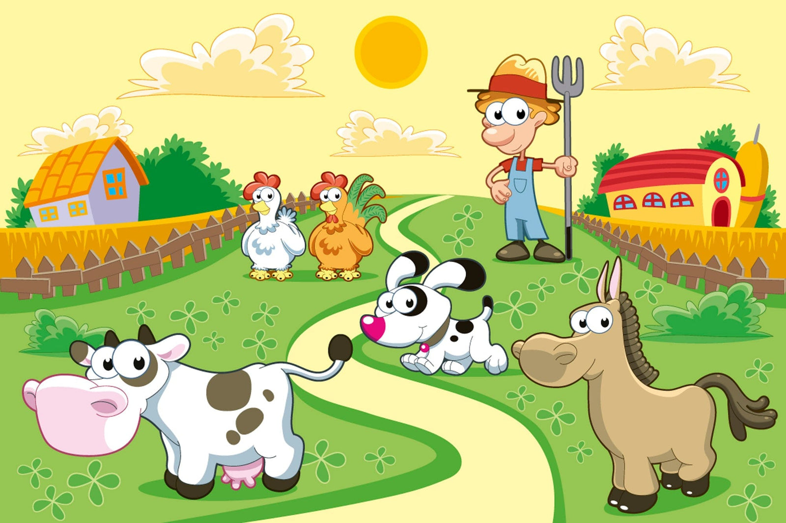 Fototapetes ar fermu, lauku māju un dzīvniekiem D-ART