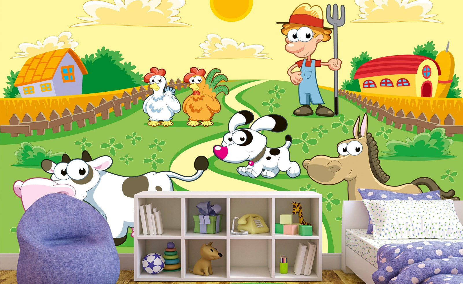 Fototapetes ar fermu, lauku māju un dzīvniekiem D-ART