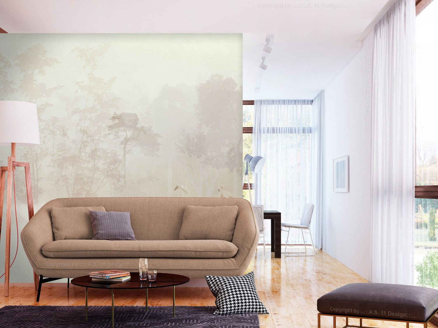 Fototapetes ar flamingo un dabu pasteļtoņos G-ART