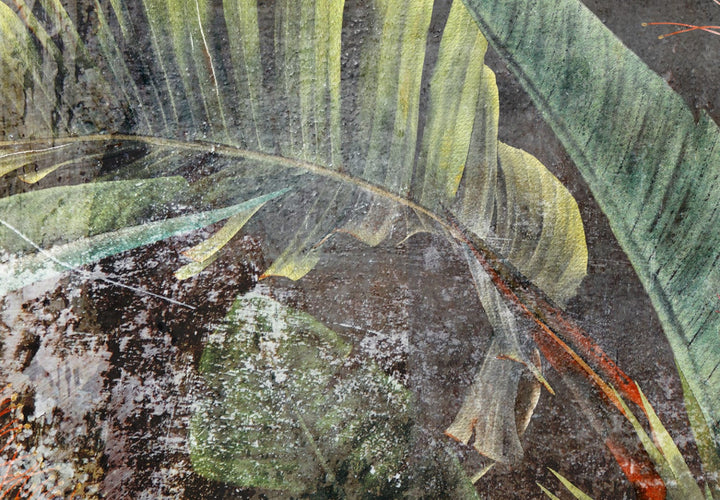 Fototapetes ar tropiskiem krāšņiem ziediem un tropu lapām 142684 G-ART