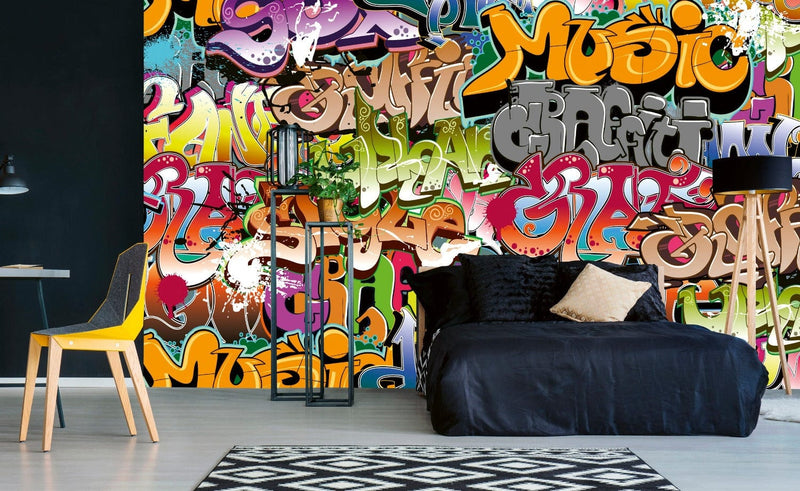 Fototapetes jauniešu istabai ar grafiti uzrakstiem G-ART