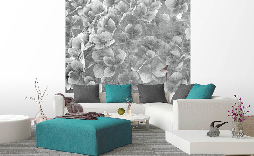 Pelēkas fototapetes ar ziedošiem ziediem, 375x250 cm D-ART
