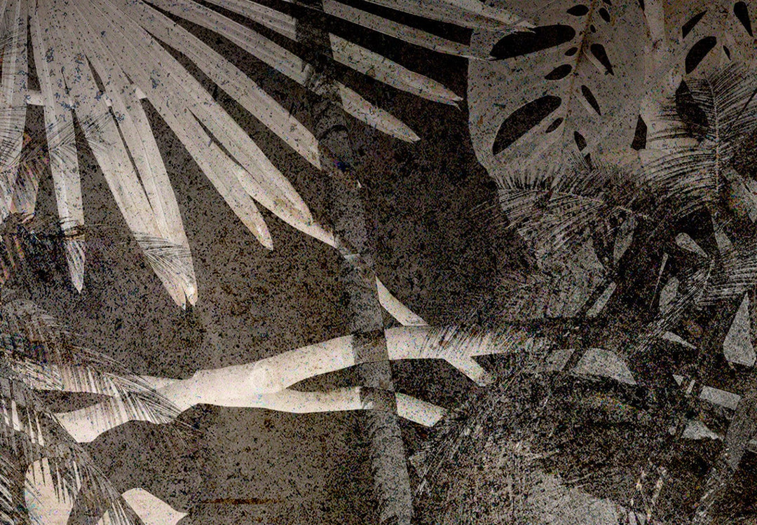 Fototapetes ar tropu lapām un tropisku motīvu brūnā krāsā 135364 G-ART