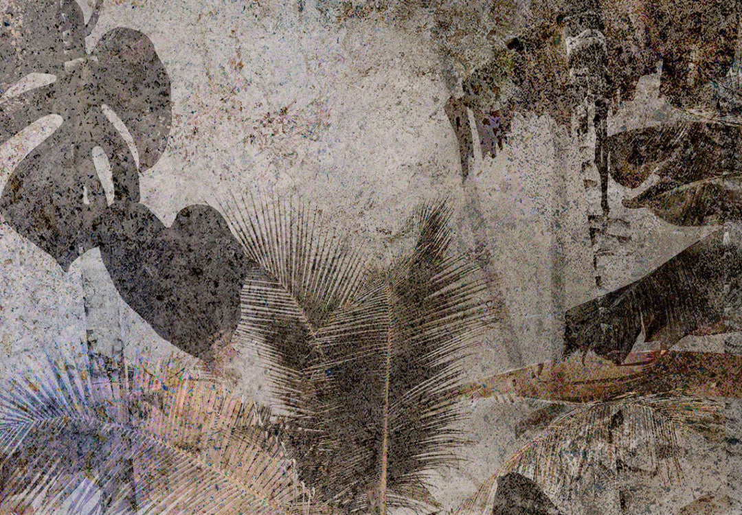 Fototapetes ar tropu lapām un tropisku motīvu brūnā krāsā 135364 G-ART