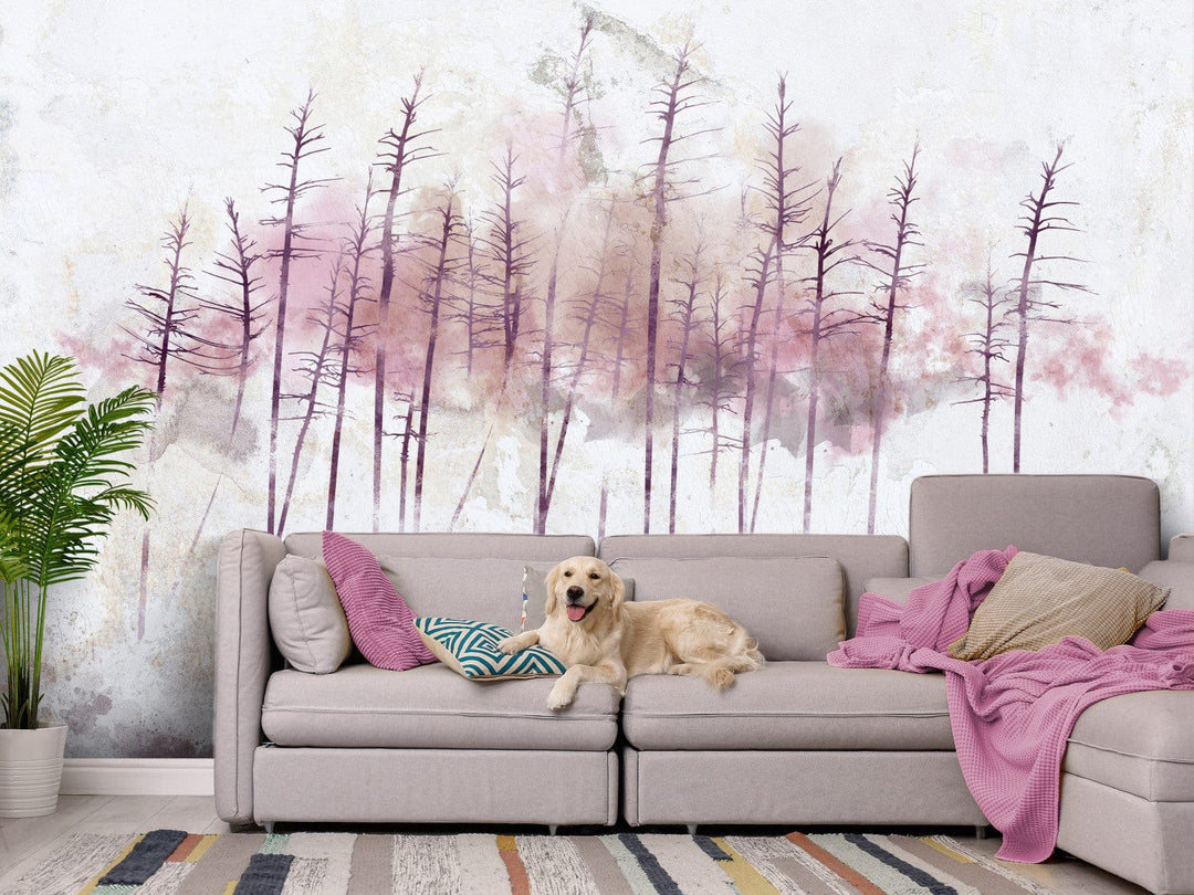 Fototapetes - Rozā koki ziemā uz pelēka fona - 143784 G-ART