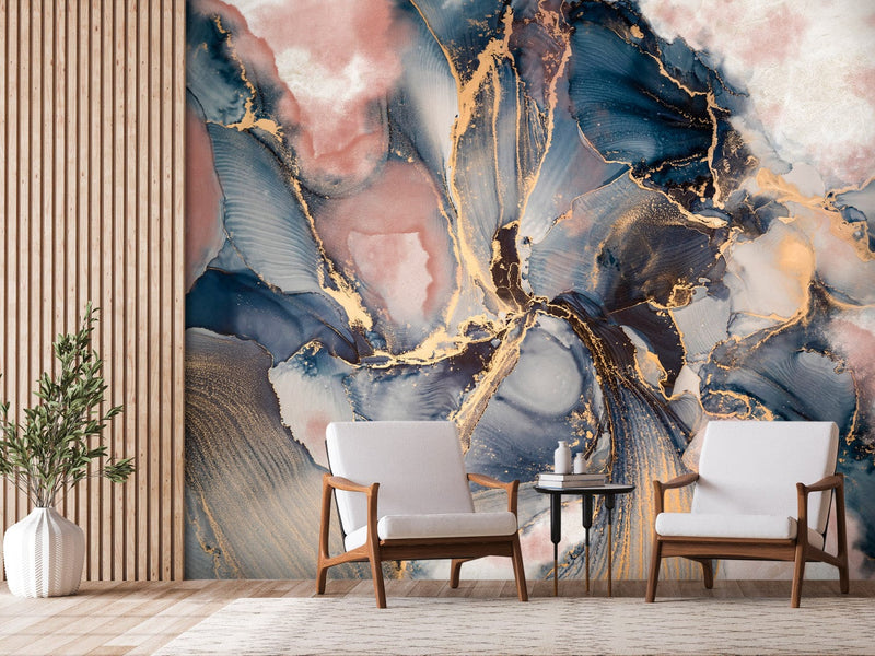 Wall Murals Abstract - Blue, Rose, Gold 143092 G -Art