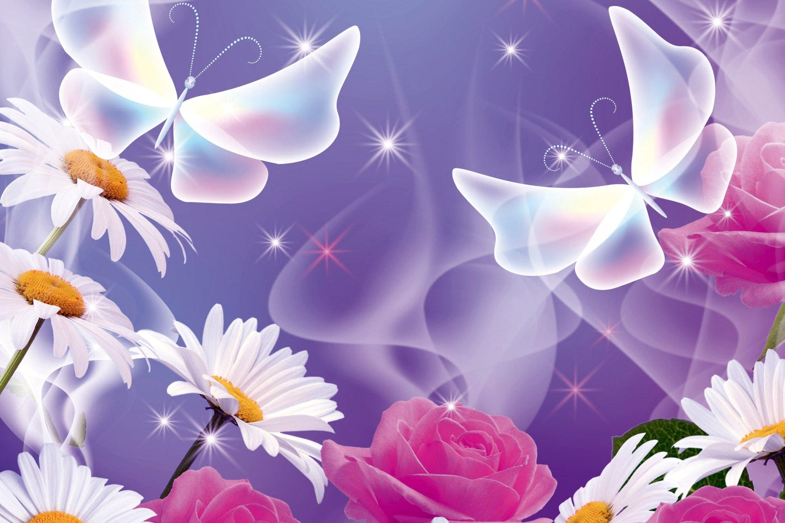 Fototapetes ar stilizēto tauriņu un ziediem D-ART