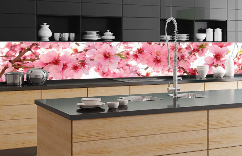 Fototapetes virtuvei ar lamināciju, pašlīmējošas plēve un flizelīns - Ābeles ziedēšana (350x60 cm) Art4home