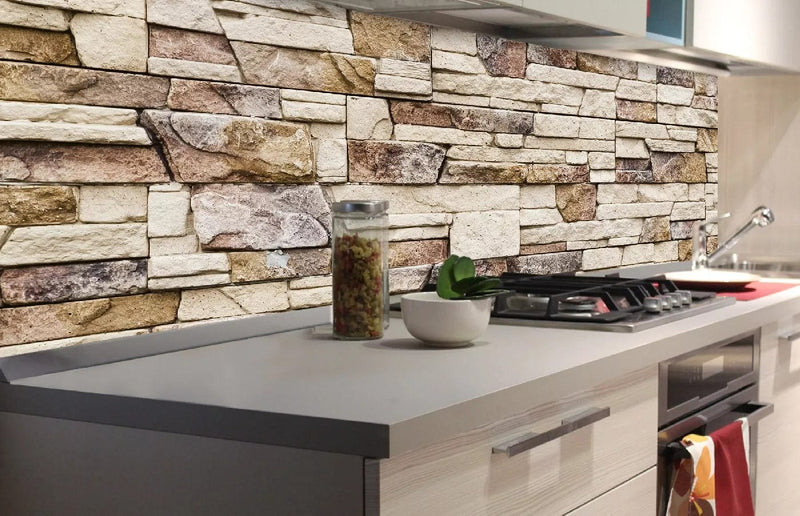 Fototapetes virtuvei ar lamināciju, pašlīmējošas plēve un flizelīns - Akmens siena  (180x60 cm) Art4home