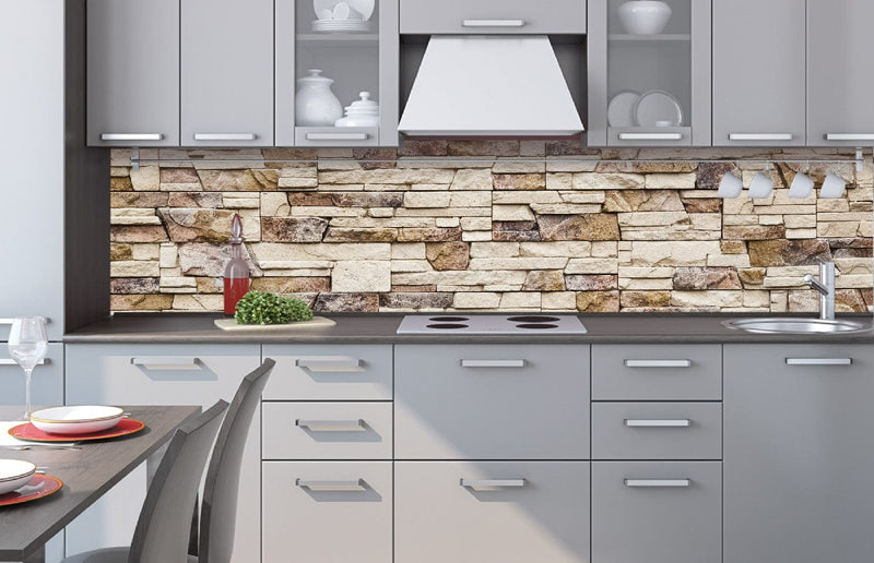 Fototapetes virtuvei ar lamināciju, pašlīmējošas plēve un flizelīns - Akmens siena  (260x60 cm) Art4home