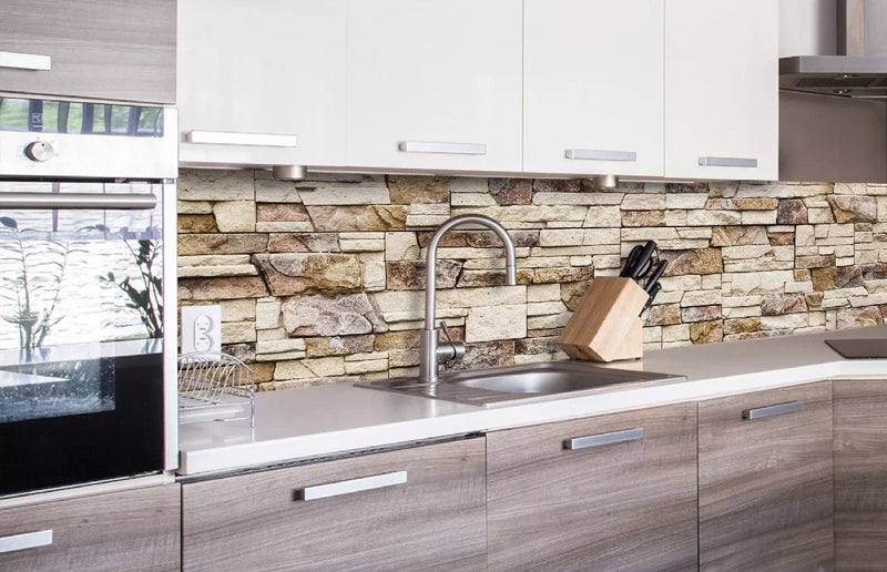 Fototapetes virtuvei ar lamināciju, pašlīmējošas plēve un flizelīns - Akmens siena  (260x60 cm) Art4home